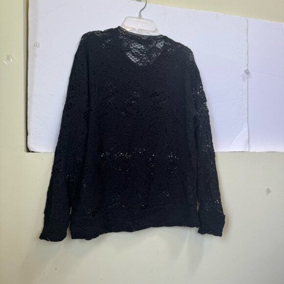 IRO Crochet Lace Cotton Blend Sweater Crew Neck Knit Long Sleeves Sheer Black 40 - Picture 3 of 16